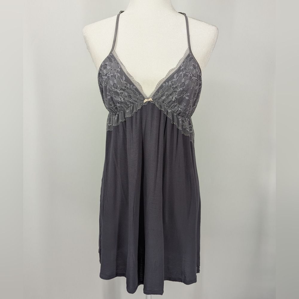 Victoria's Secret Charcoal Grey Racerback Floral Lace Chemise Nightie Medium